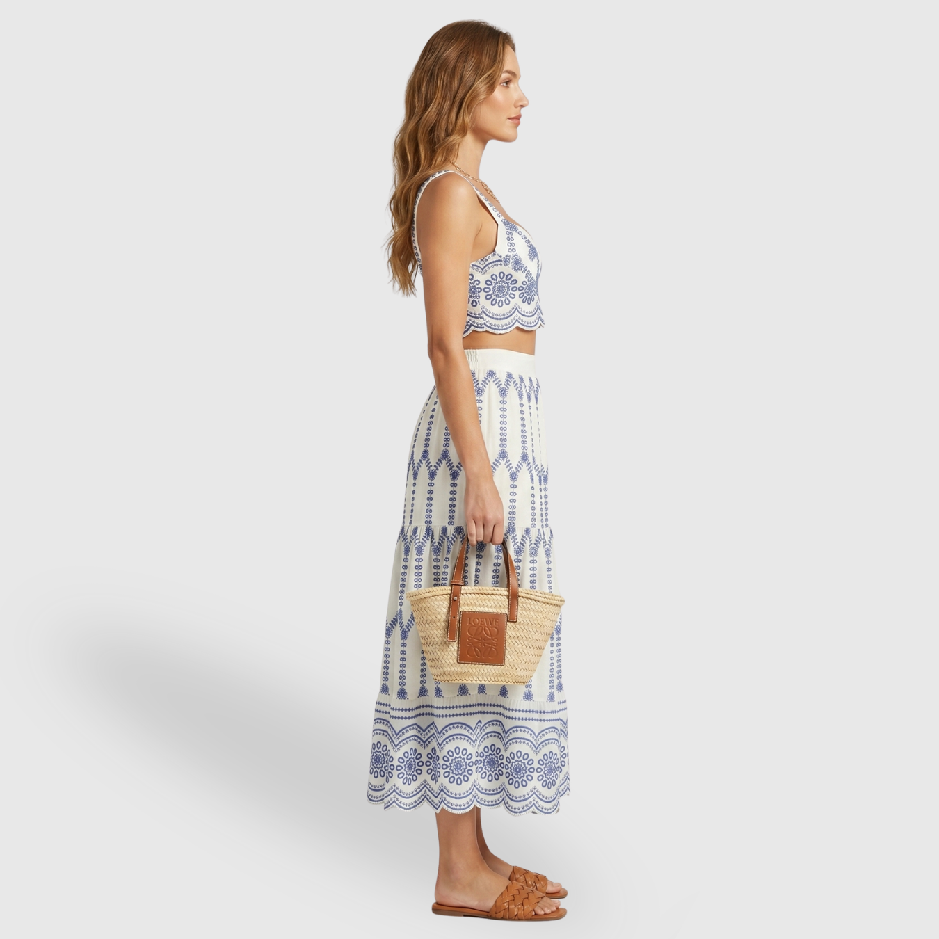 Ensemble femme jupe longue imprimée et top sans manches à nouer