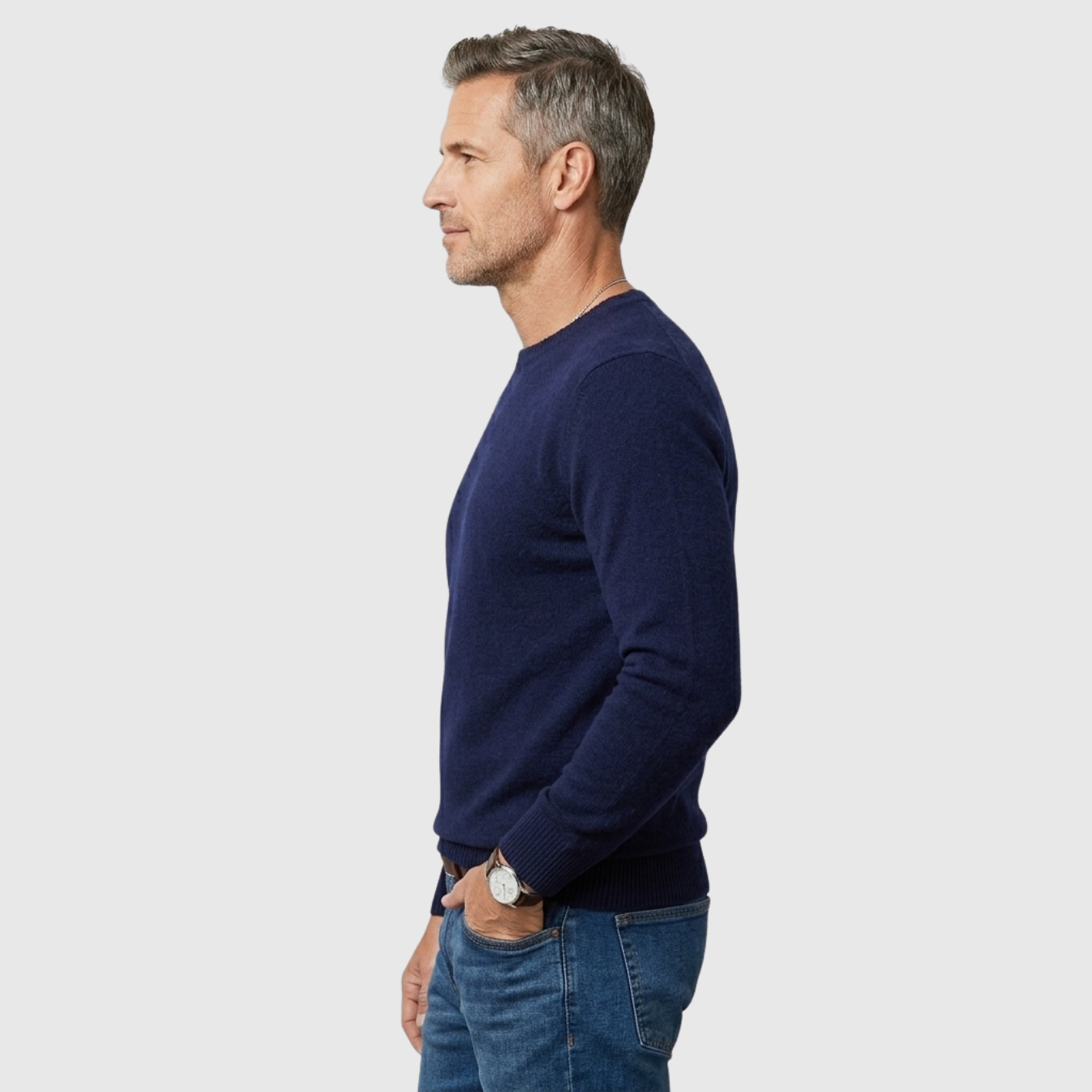 Pull homme laine col rond manches longues coupe décontractée