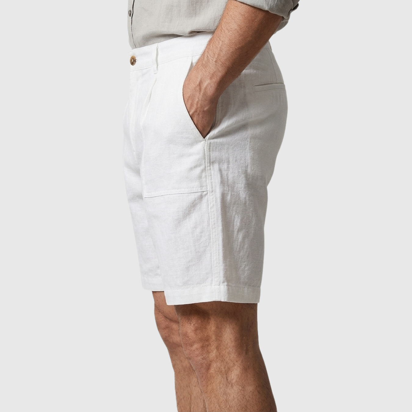Short en lin homme taille boutonnée coupe décontractée été poches