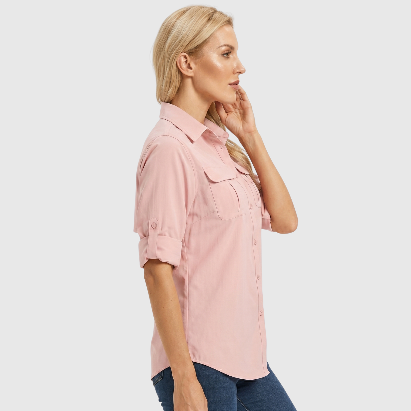 Chemise femme manches longues boutonnée poches safari coupe décontractée