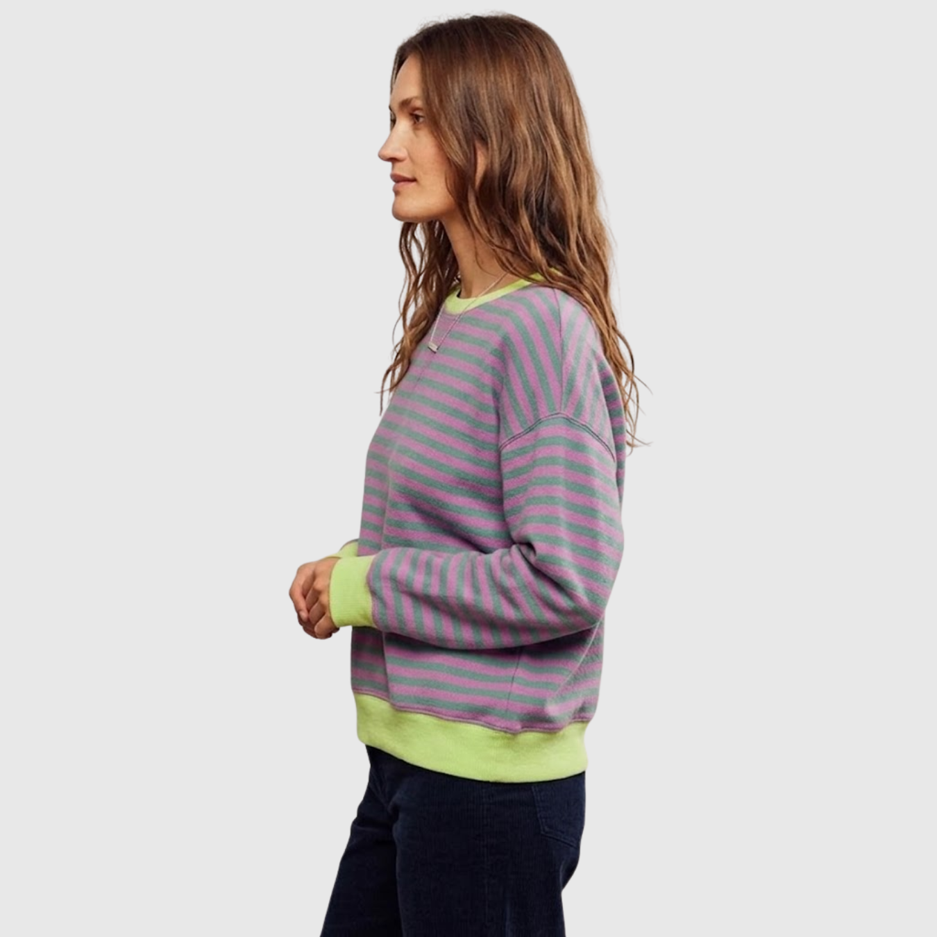 Sweat oversize femme rayé col rond manches longues coupe ample