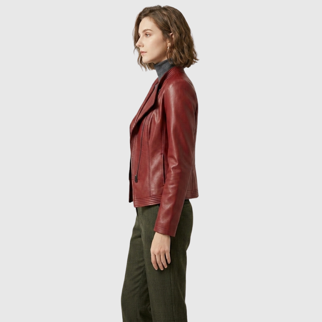 Veste femme simili cuir fermeture zippée coupe ajustée col large