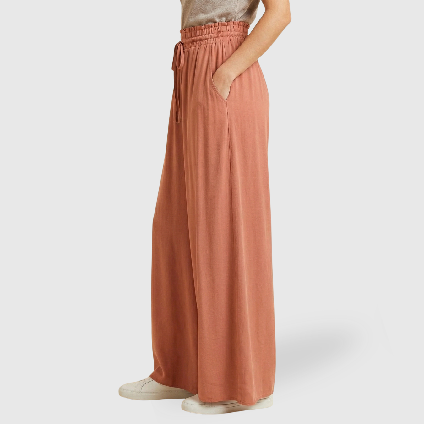 Pantalon large femme taille haute coupe ample jambes larges décontracté