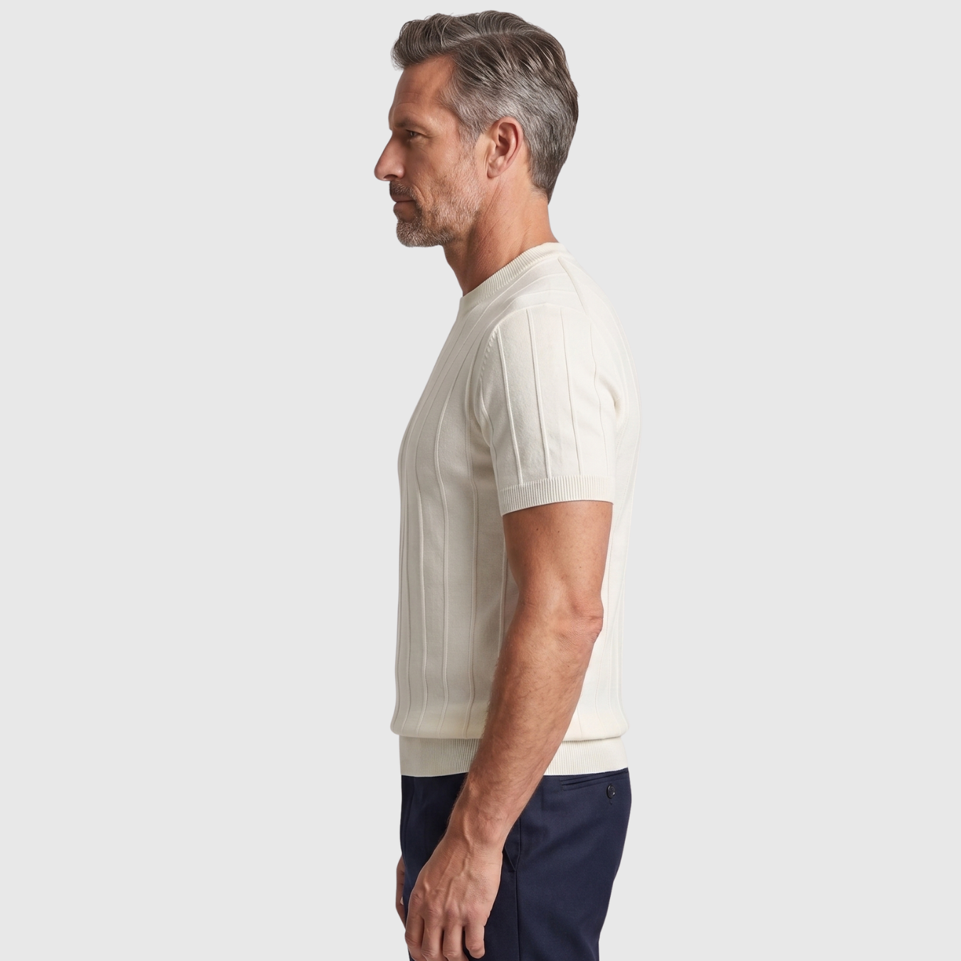 T-shirt homme maille côtelée manches courtes col rond coupe ajustée