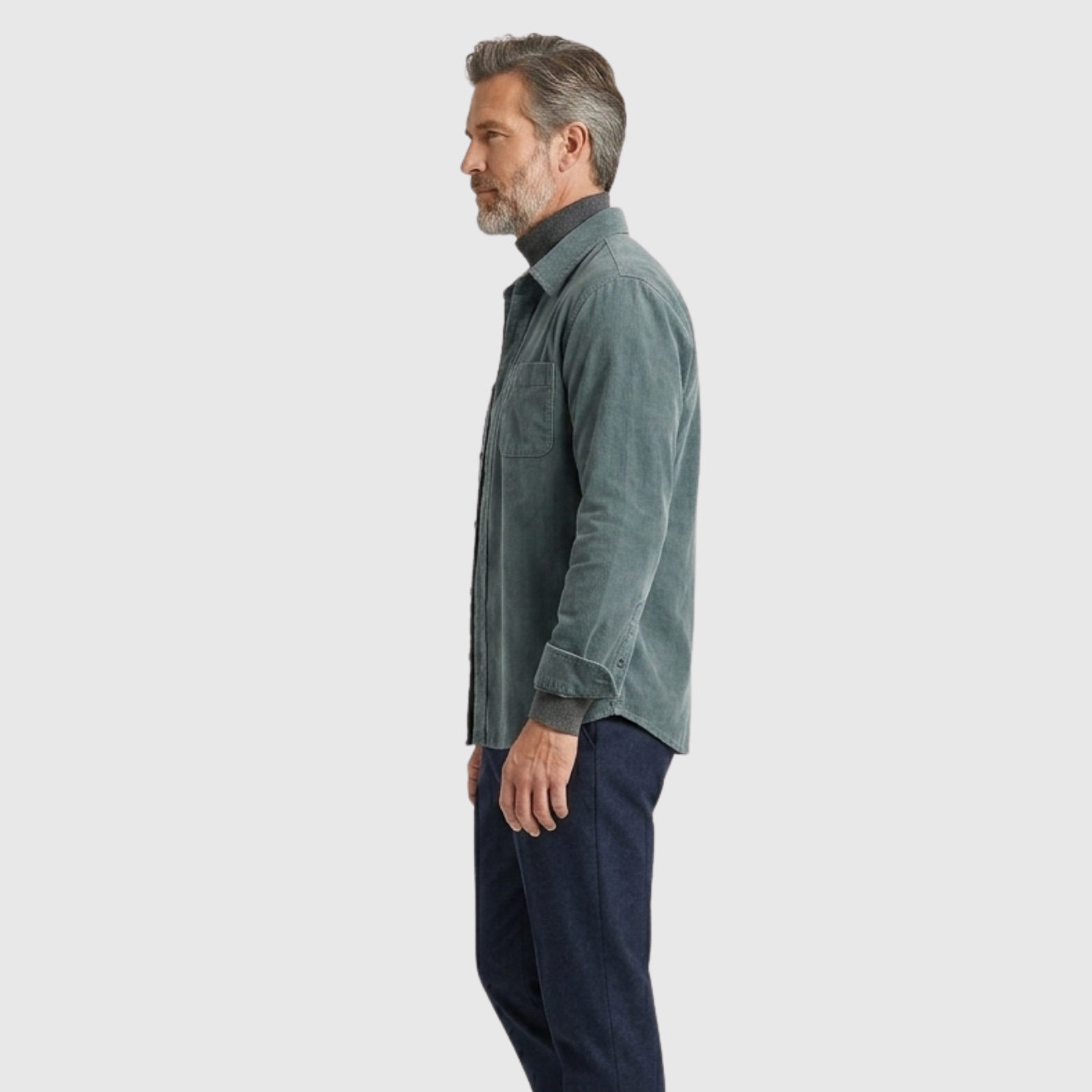Chemise homme velours côtelé manches longues coupe droite boutonnée