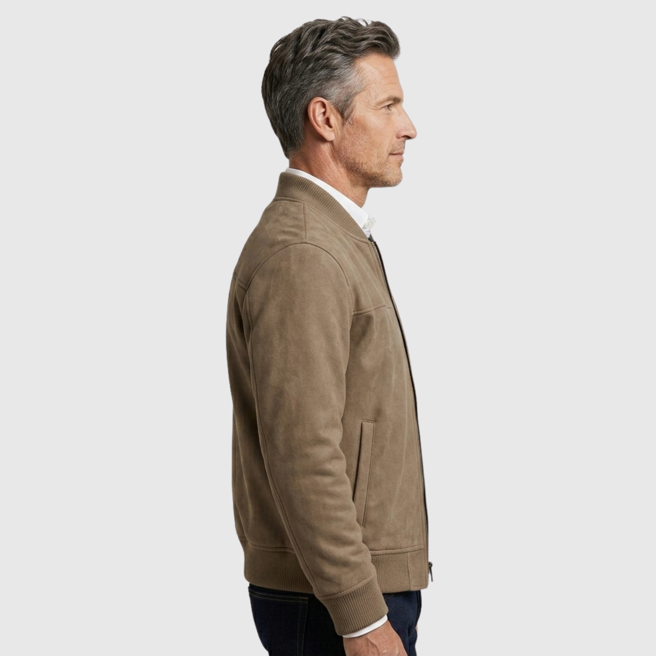 Blouson homme suédine fermeture zippée coupe ajustée
