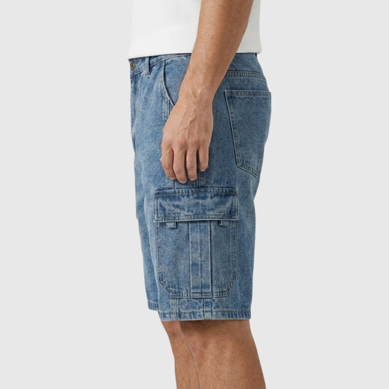 Short cargo homme denim coupe décontractée multi-poches