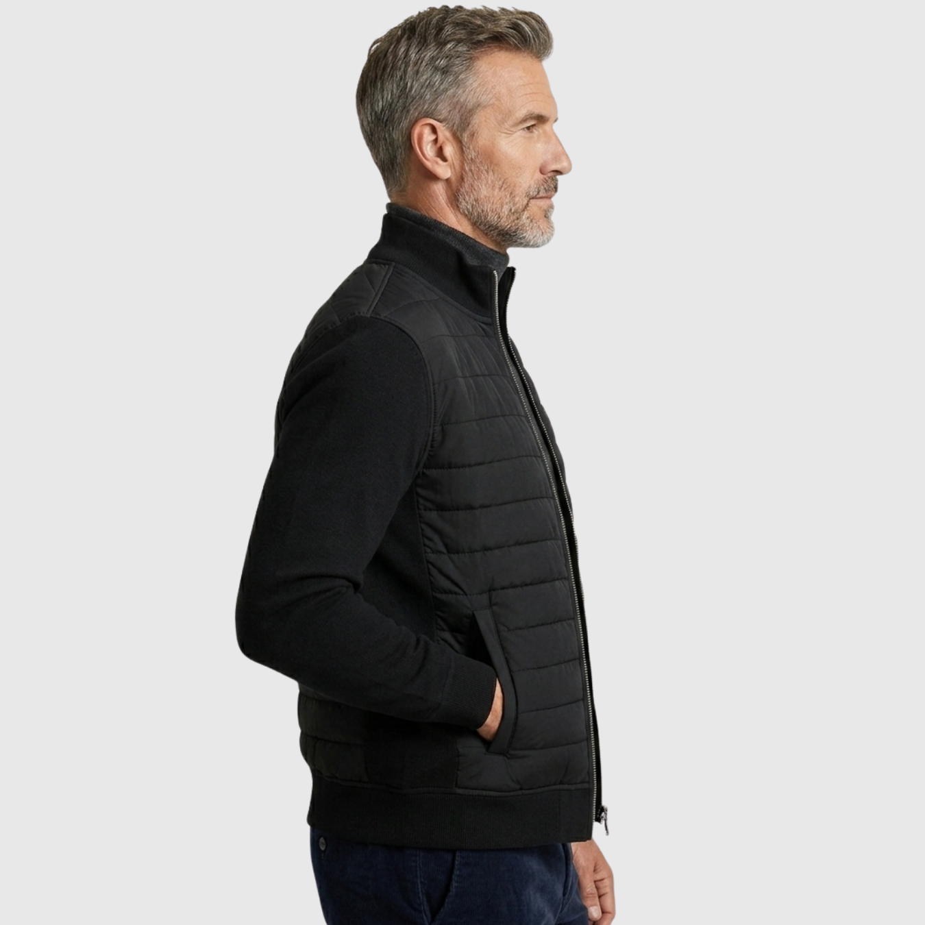 Veste homme matelassée hybride manches maille fermeture zippée