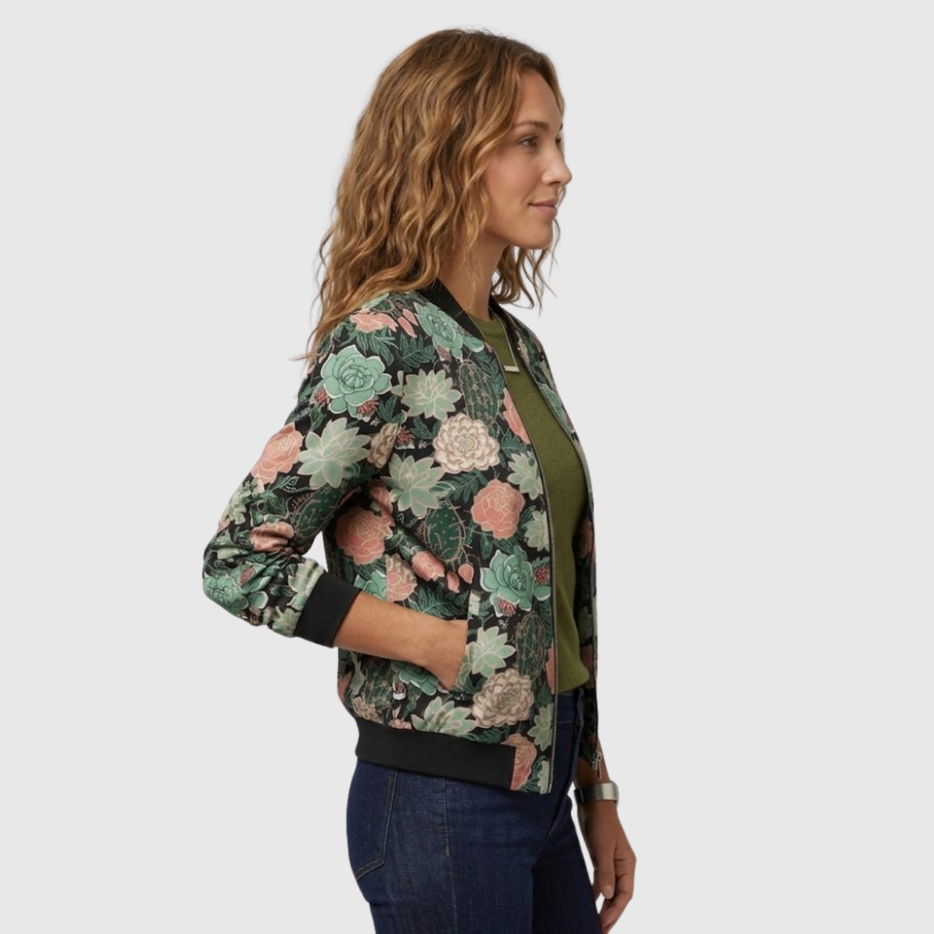 Blouson bomber femme imprimé floral fermeture zippée manches longues