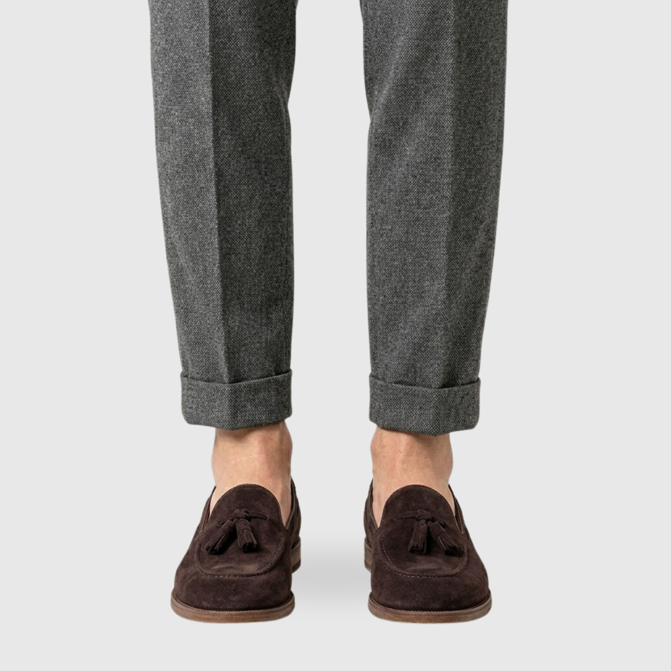 Mocassins homme en cuir nubuck à pampilles slip-on semelle plate