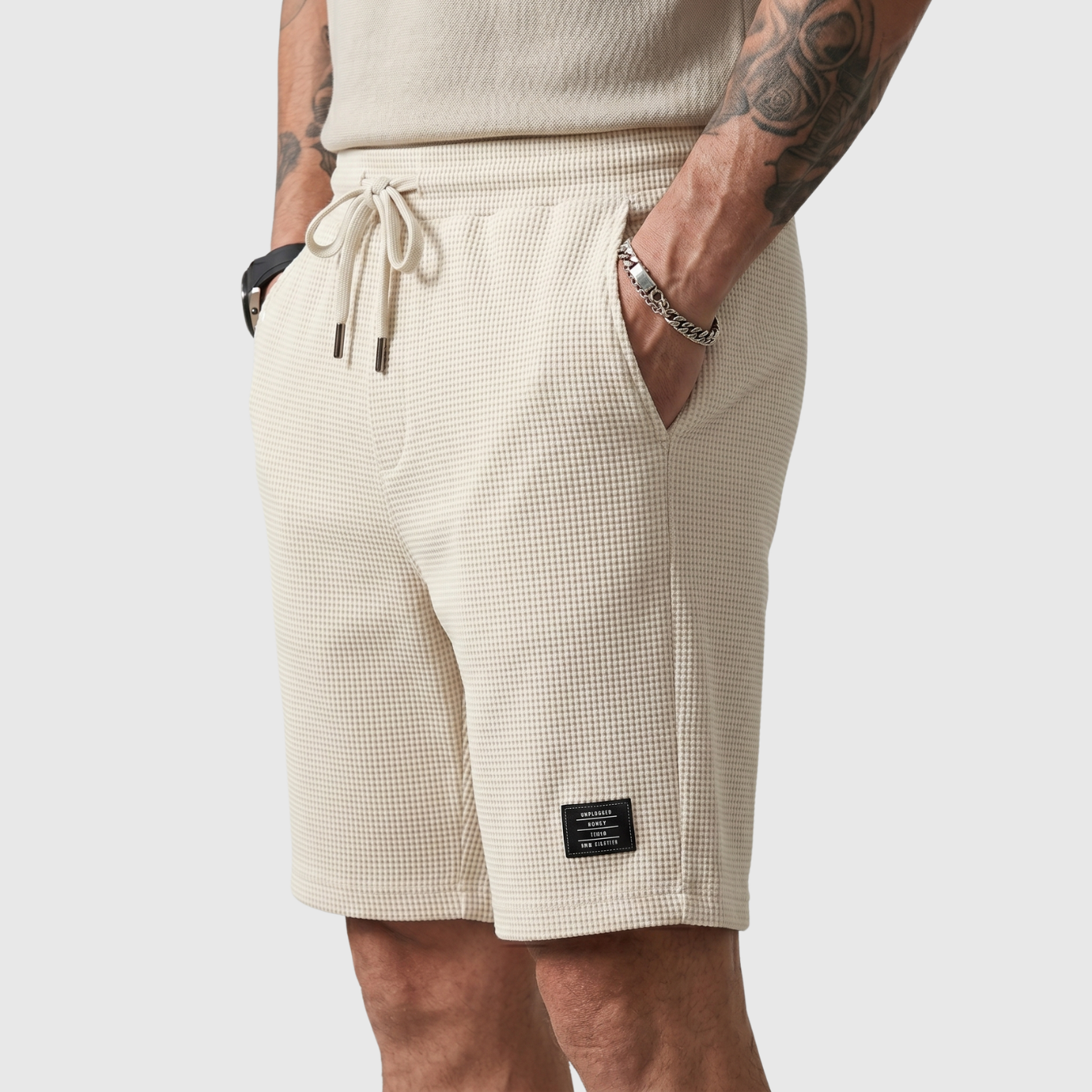 Short homme décontracté taille élastique à cordon coupe droite