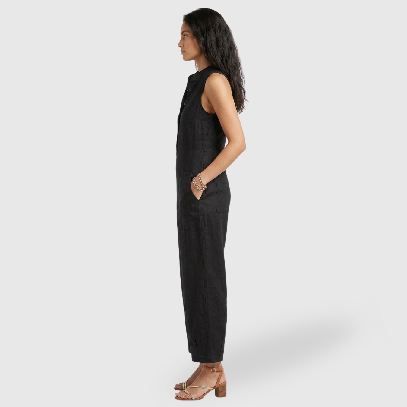 Combinaison femme lin mélangé sans manches coupe ample