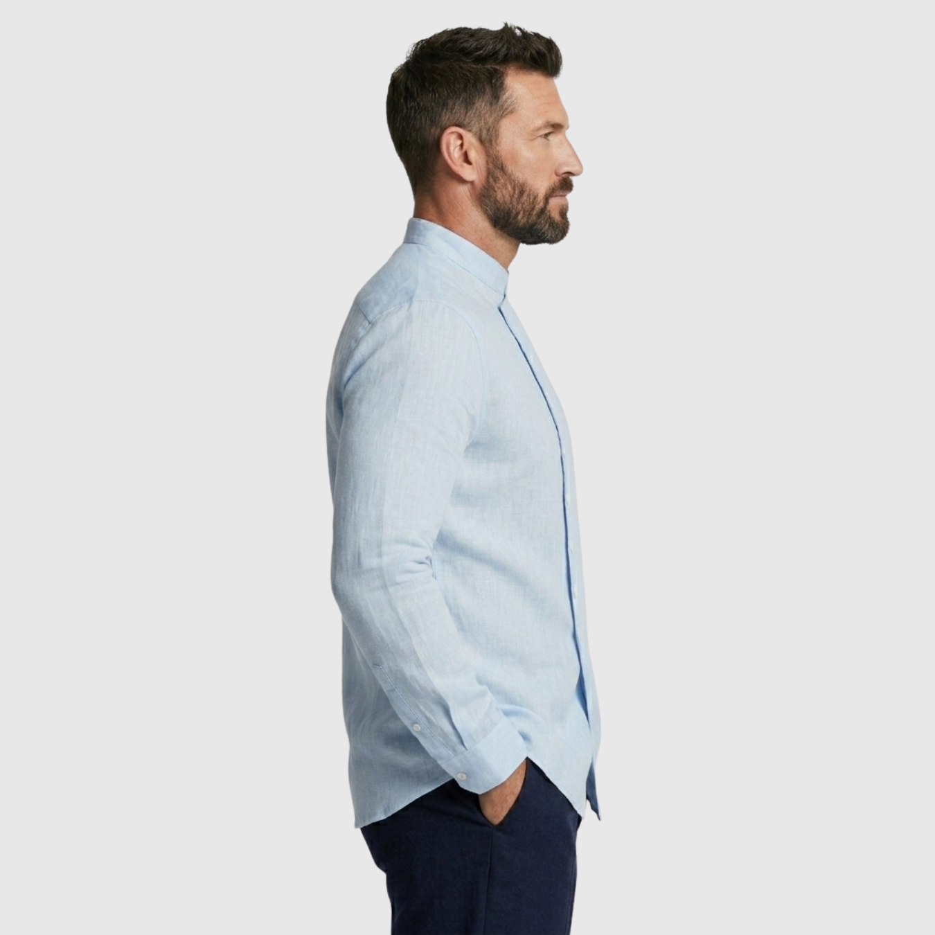 Chemise homme lin col mao manches longues