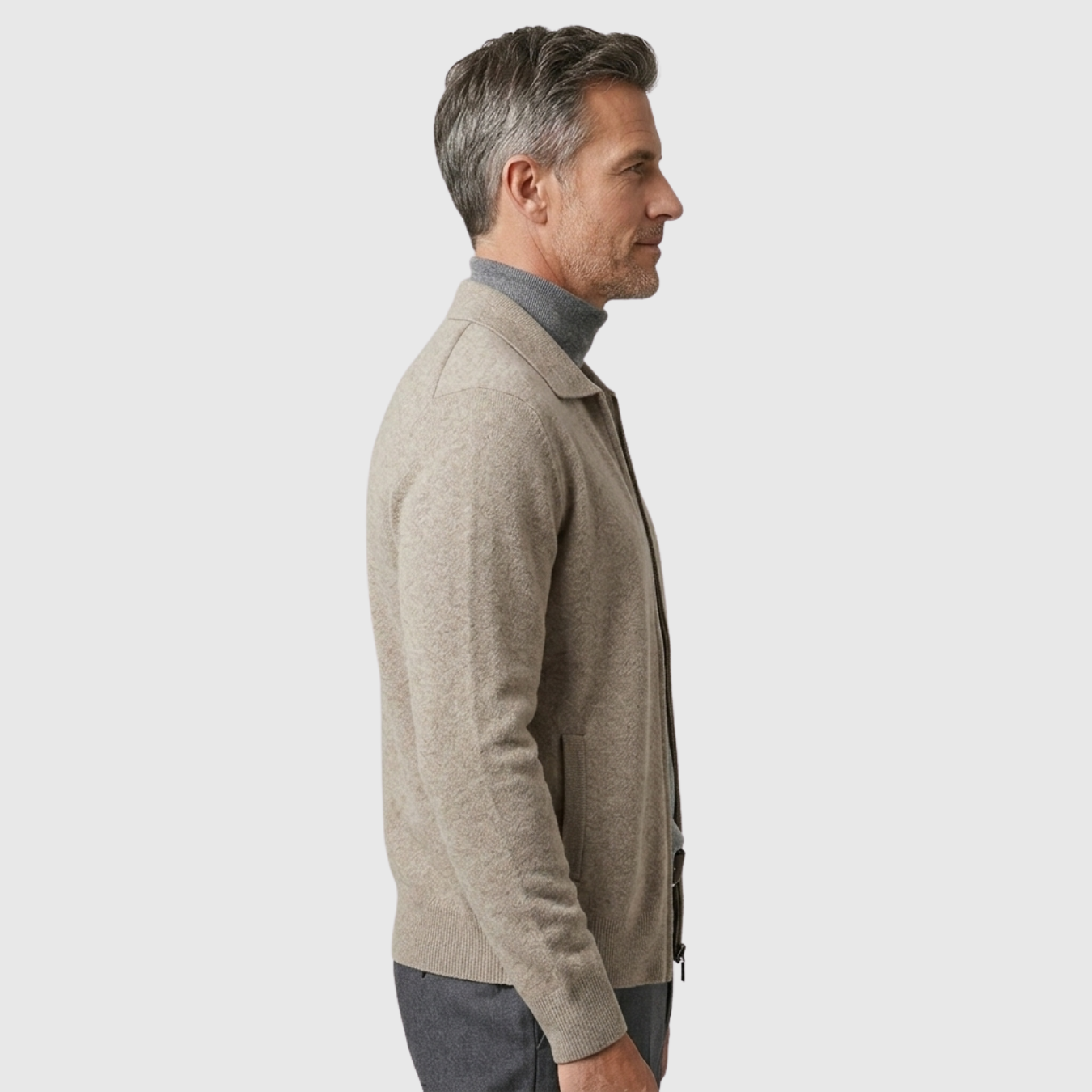 Gilet homme cachemire col chemise maille tricotée fermeture zippée