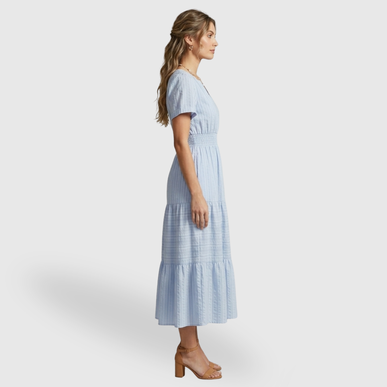 Robe longue femme bohème col V manches courtes coupe fluide