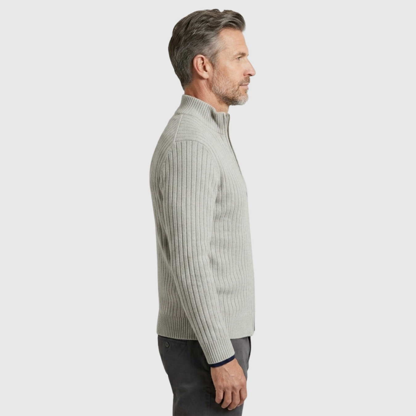 Gilet homme maille côtelée zippé col montant coupe ajustée
