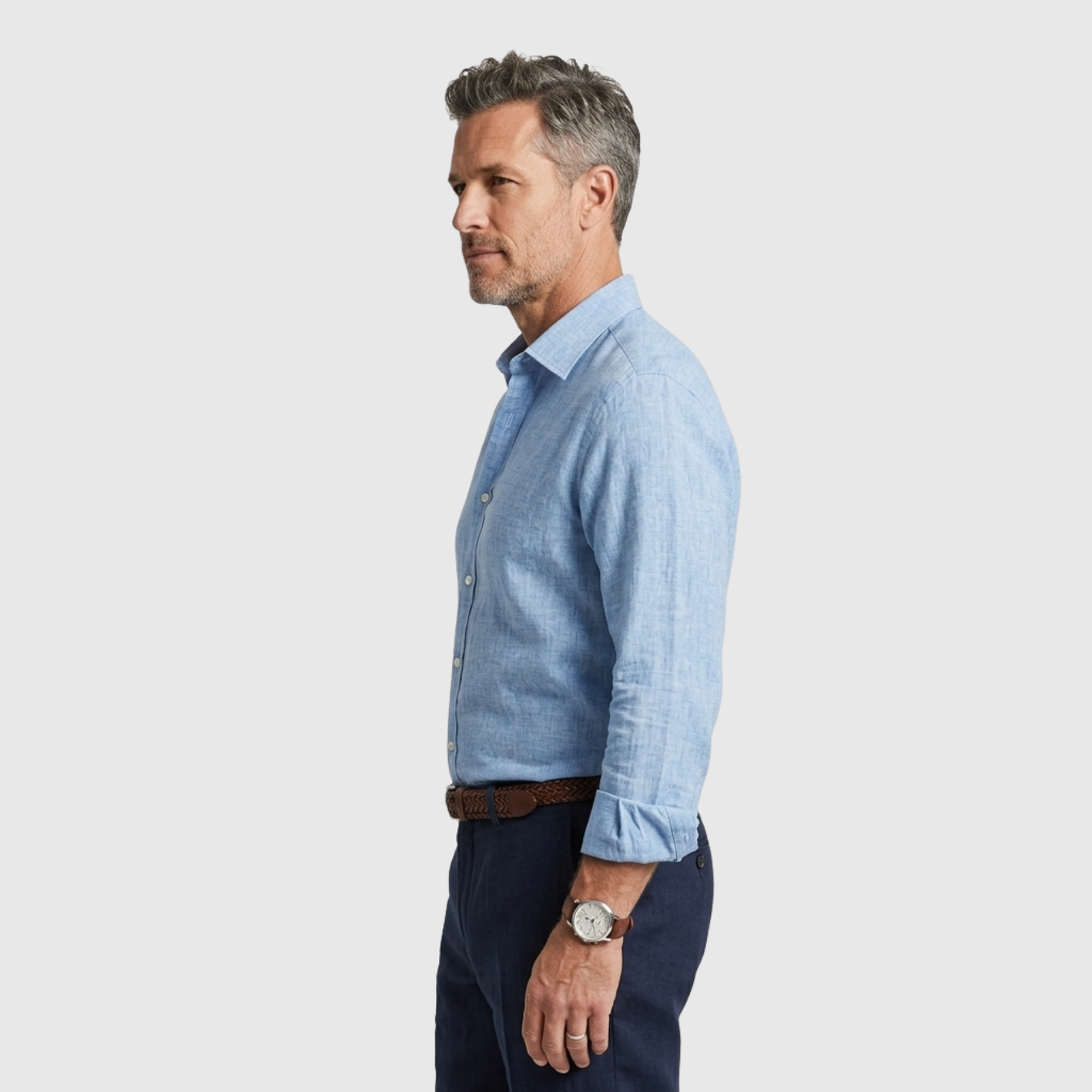 Chemise homme en lin manches longues col boutonné coupe décontractée été