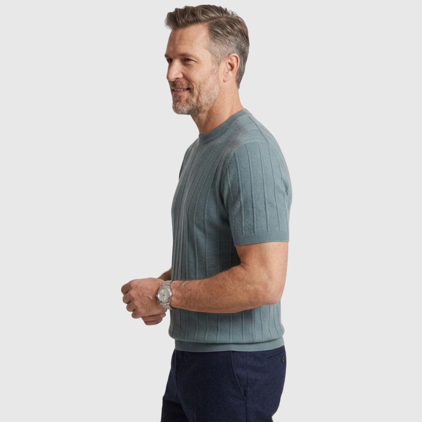 T-shirt homme maille côtelée col rond manches courtes coupe ajustée