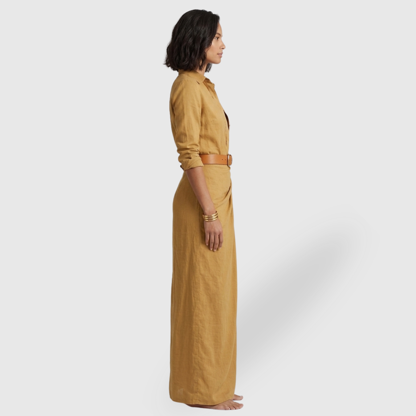 Robe longue portefeuille femme col revers manches longues