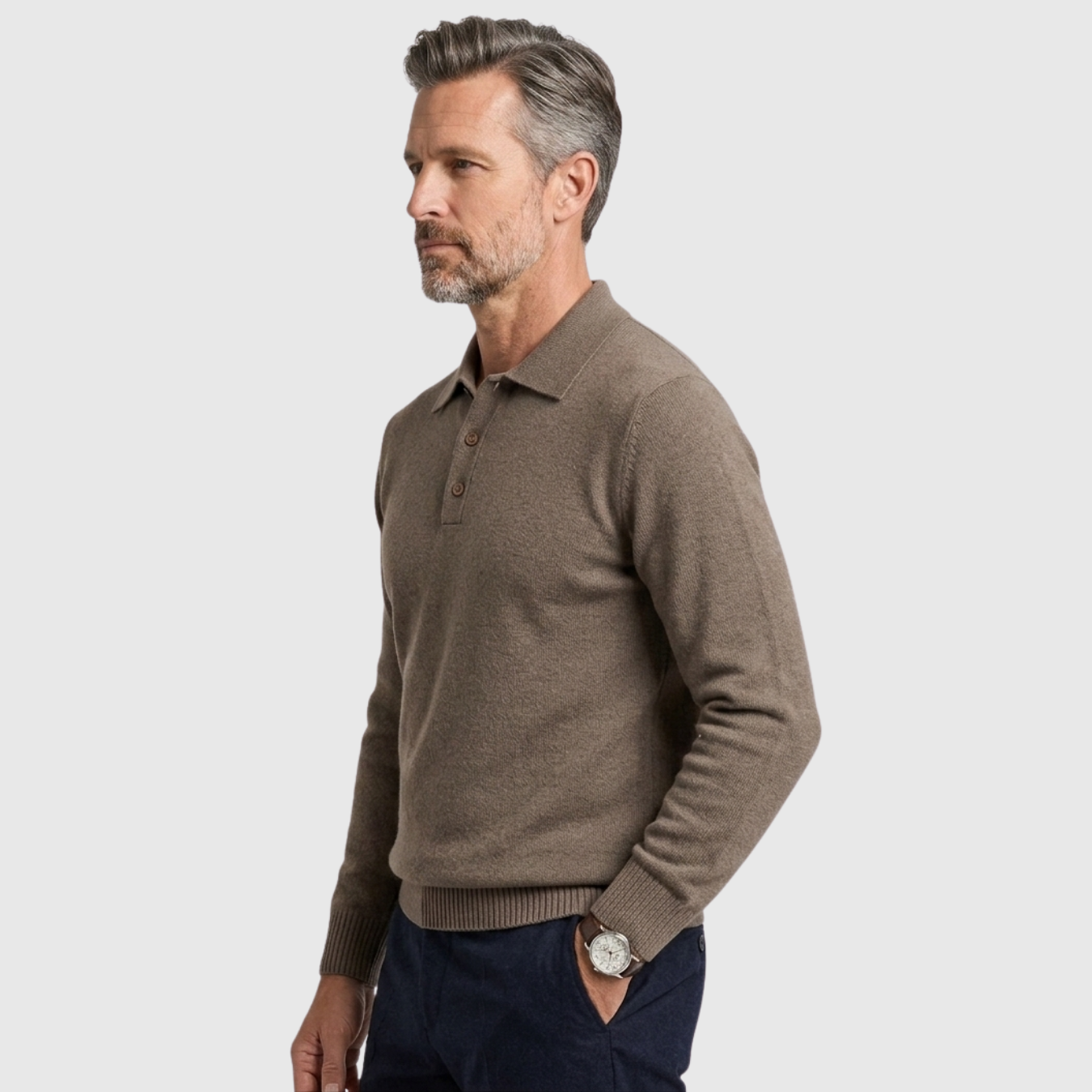 Pull homme col polo maille coton mélangé manches longues coupe ajustée