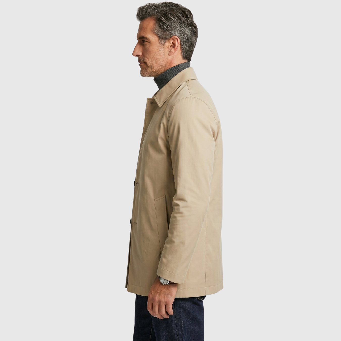 Trench coat homme mi-long fermeture boutonnée coupe droite