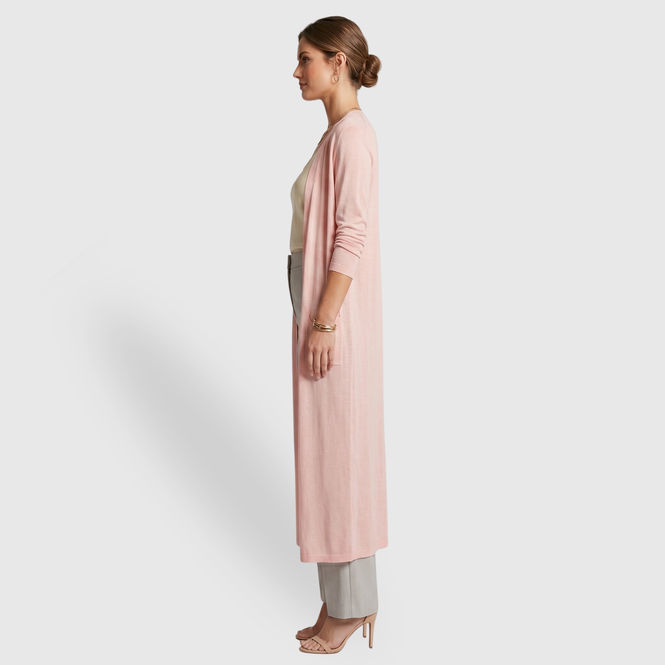Gilet long femme léger ouvert coupe fluide manches longues