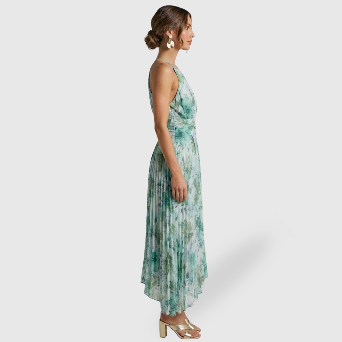 Robe midi femme dos nu col halter robe invitée mariage fluide