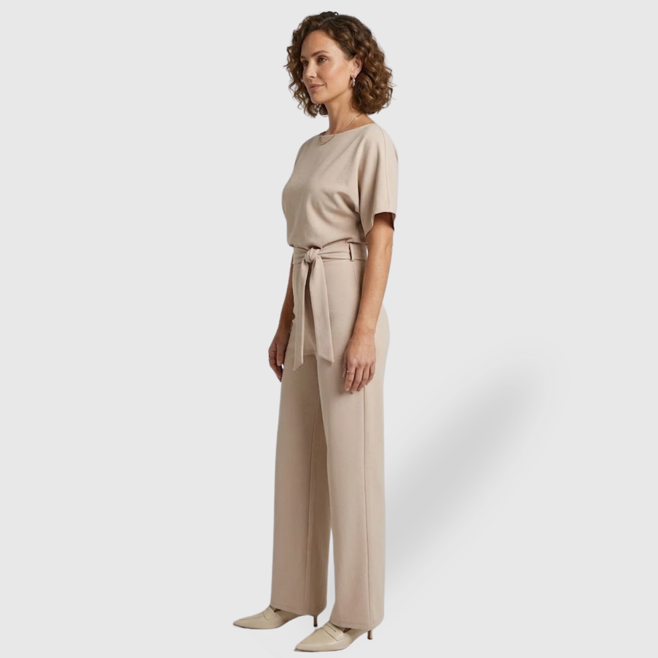 Combinaison pantalon femme manches courtes taille ceinturée coupe large