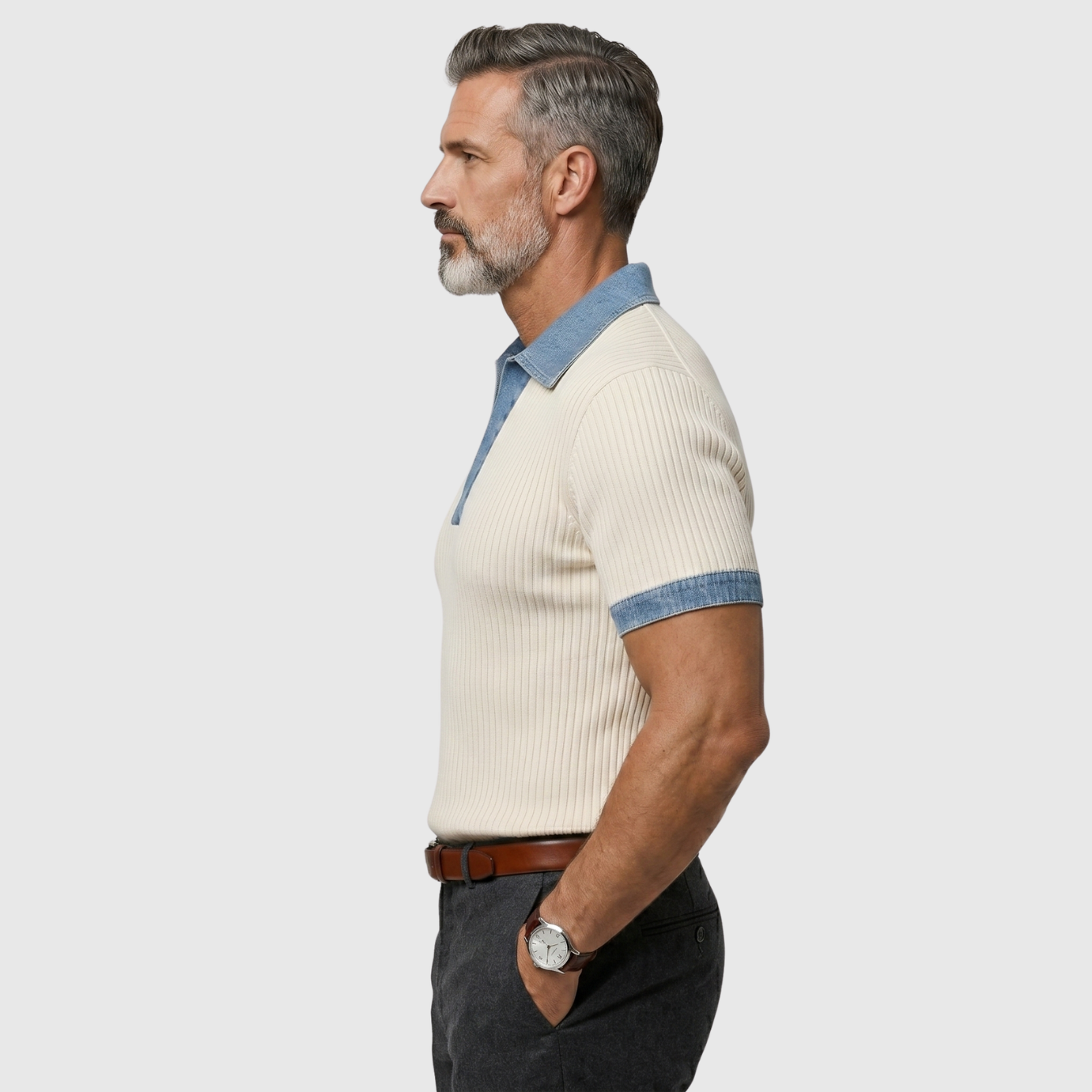 Polo homme maille côtelée coupe ajustée manches courtes