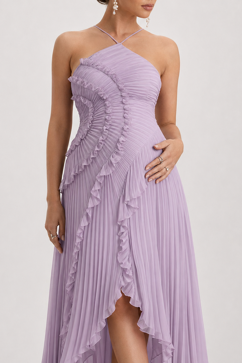 Robe Maxi Maternité Col Licou Plissée Baby Shower