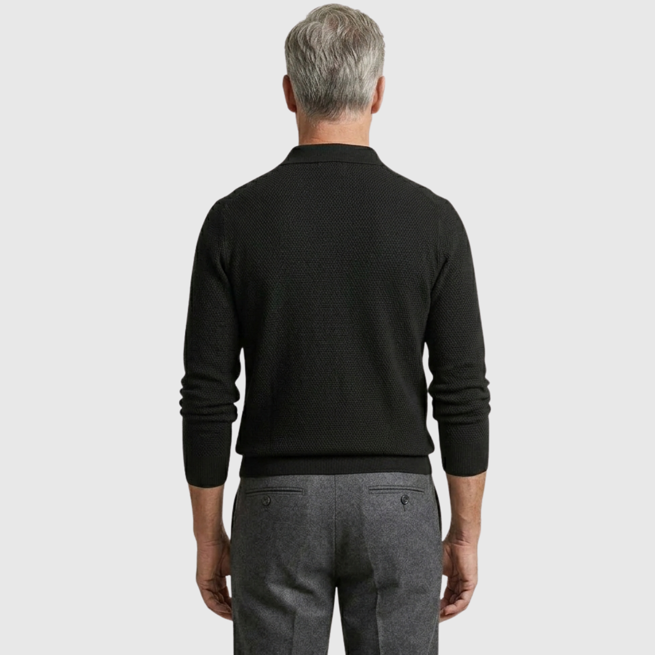 Polo homme manches longues coton mélangé col boutonné coupe droite