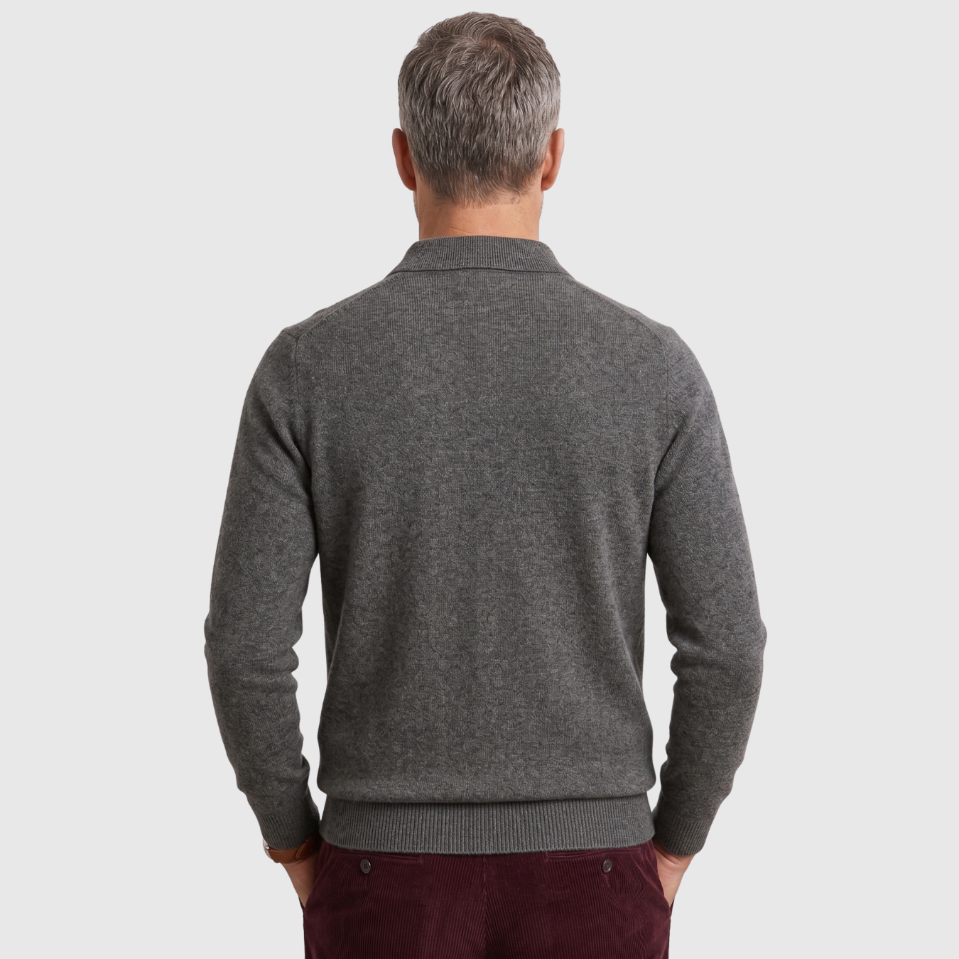 Pull homme col polo laine mérinos manches longues coupe ajustée
