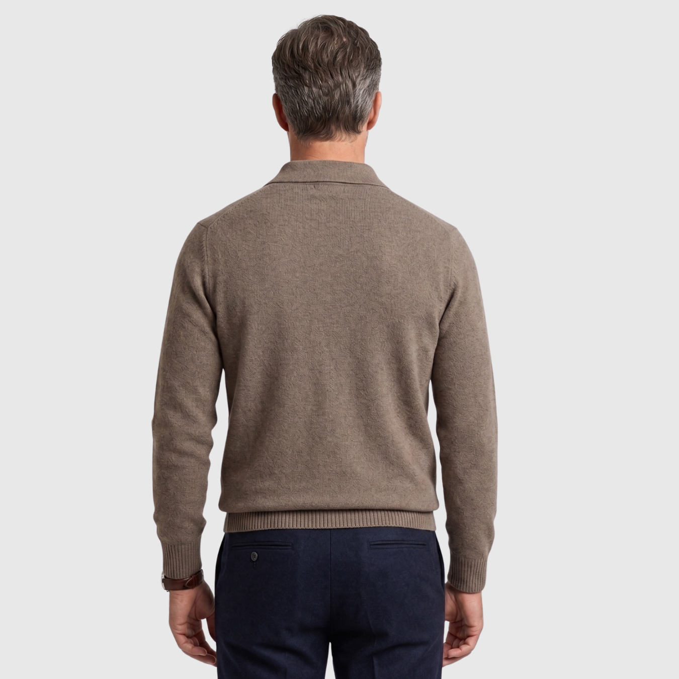 Pull homme col polo maille coton mélangé manches longues coupe ajustée