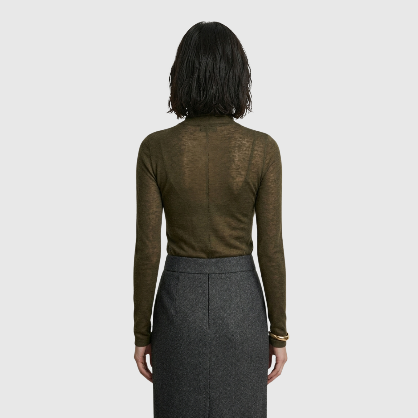 Pull col roulé femme laine mélangée maille fine transparente