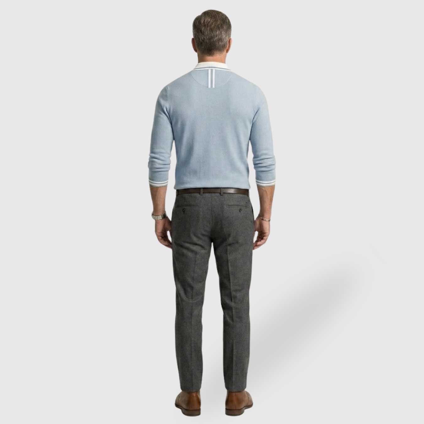 Polo homme manches longues col boutonné coupe ajustée détails contrastés