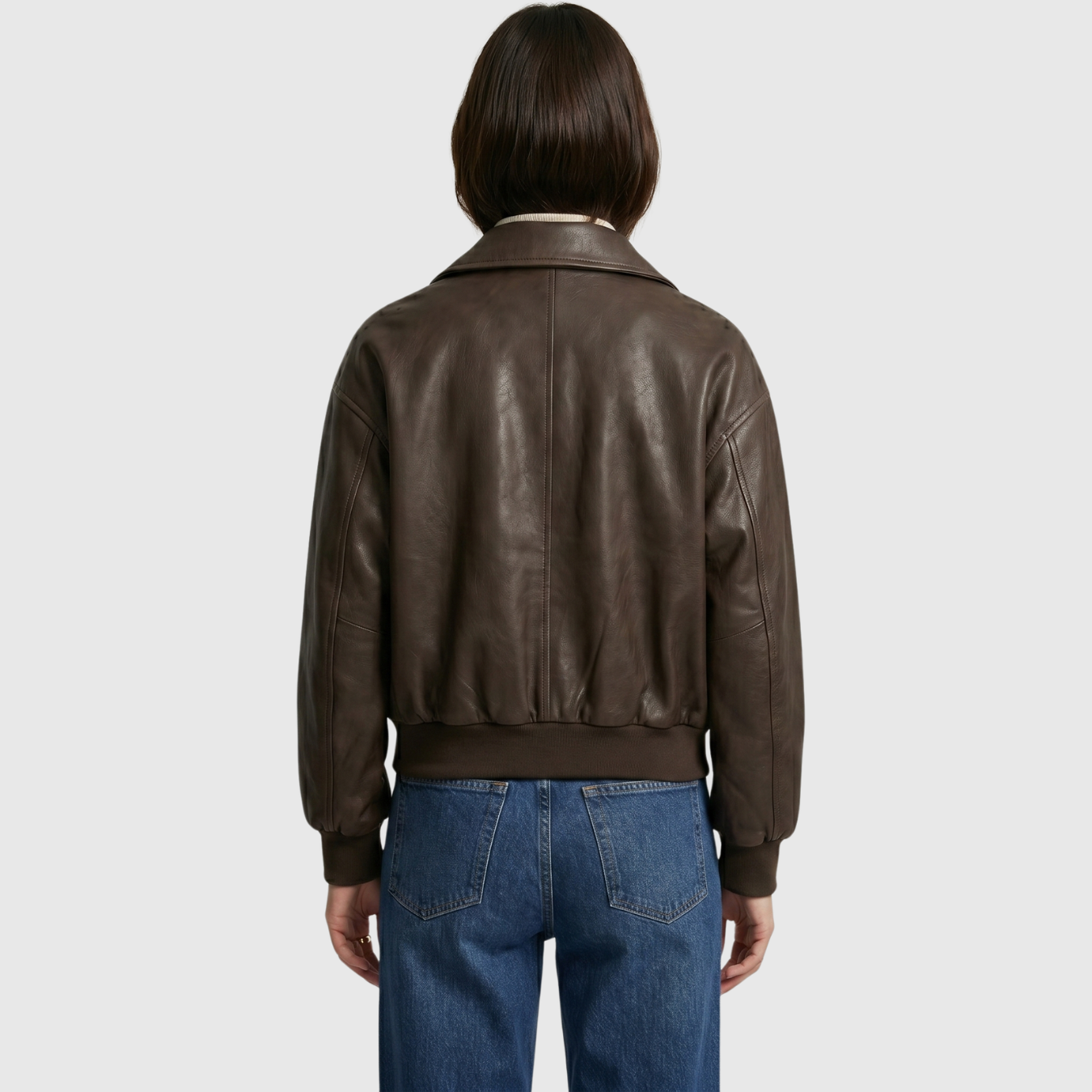 Veste femme oversize similicuir zippée ourlet côtelé poches
