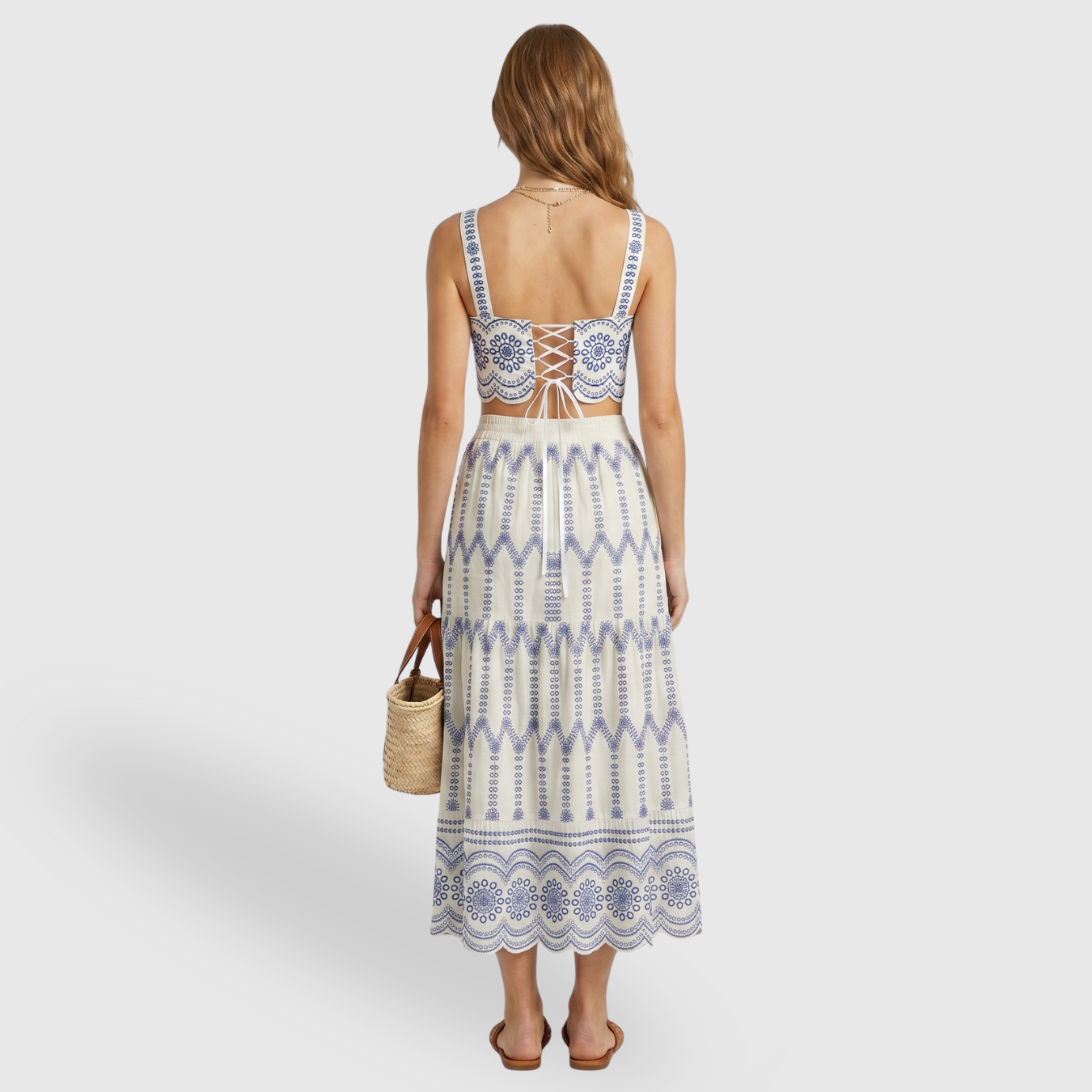 Ensemble femme jupe longue imprimée et top sans manches à nouer