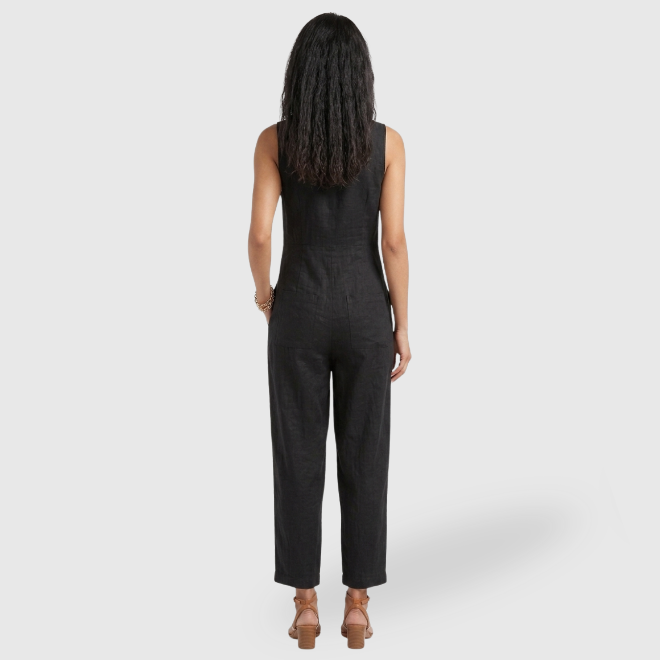 Combinaison femme lin mélangé sans manches coupe ample