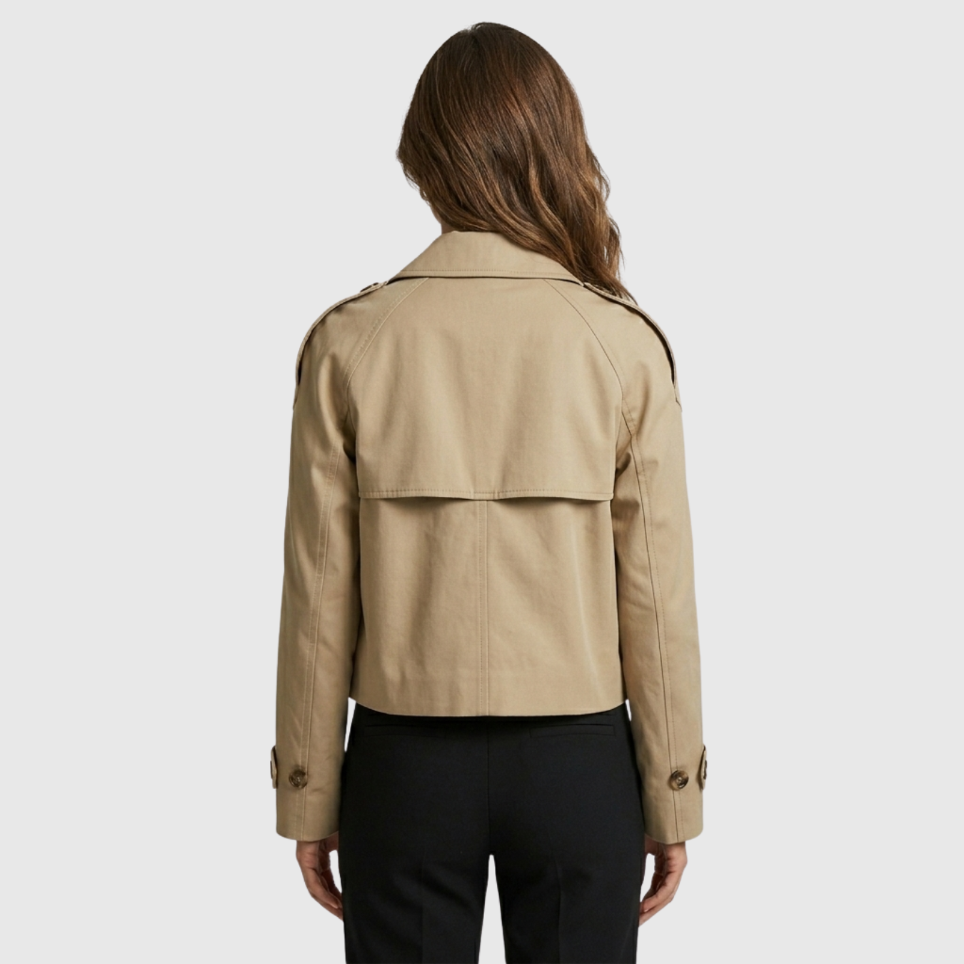 Trench court femme boutonné coupe droite col montant