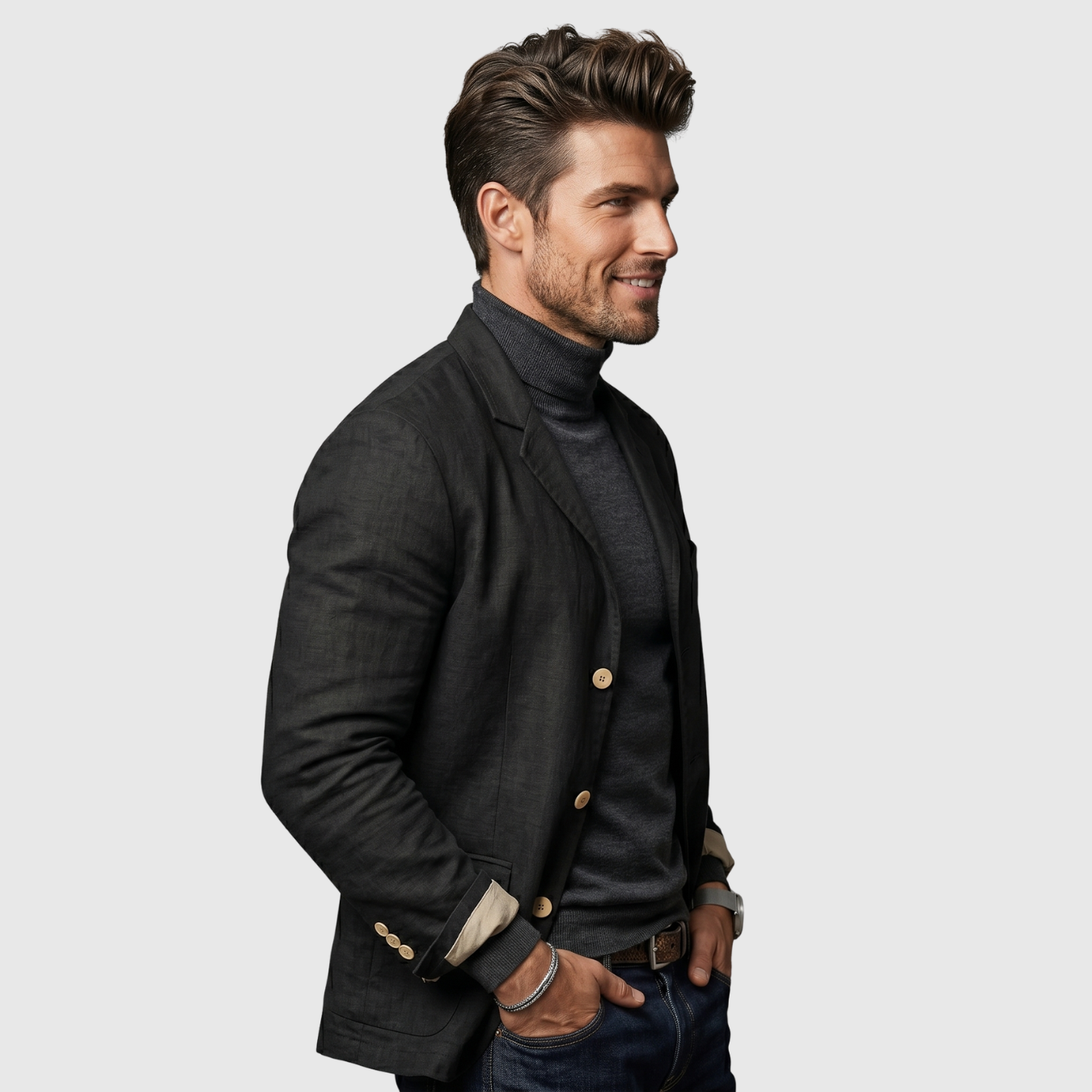 Veste homme en lin coupe décontractée fermeture boutonnée
