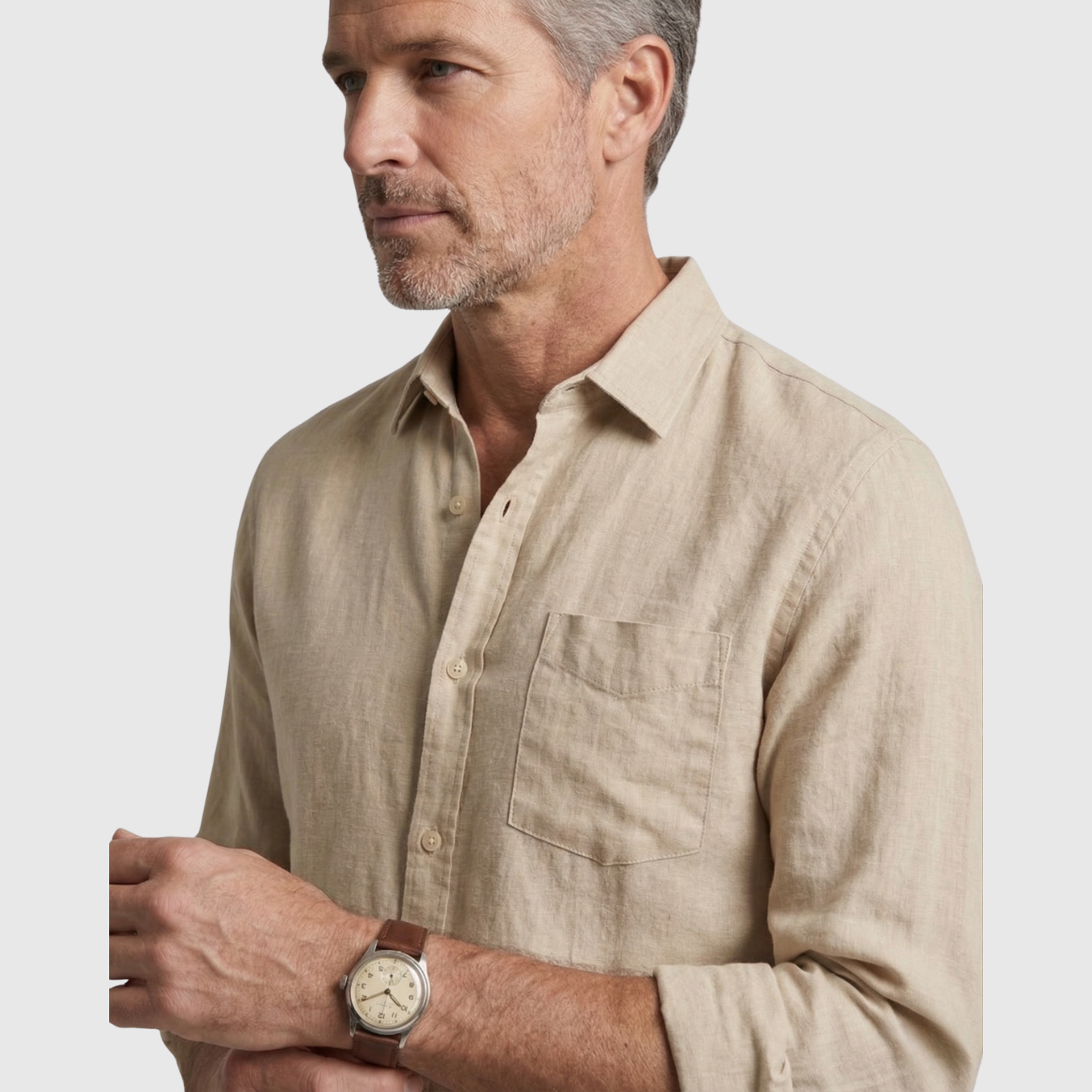 Chemise homme en lin manches longues col boutonné coupe légère été