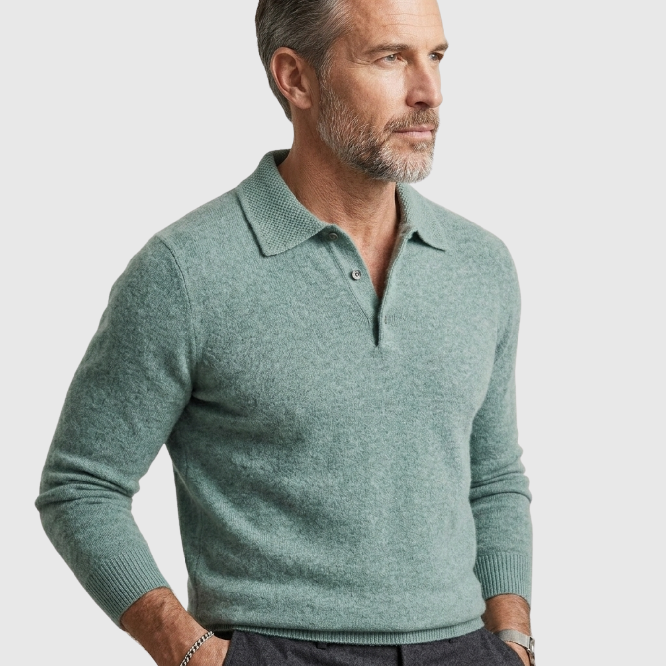 Pull homme laine mérinos col polo boutonné manches longues coupe droite