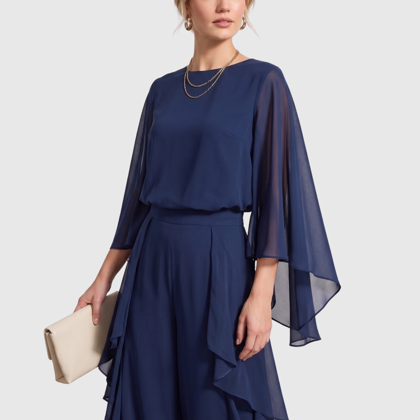 Ensemble femme mousseline pantalon large et blouse manches évasées