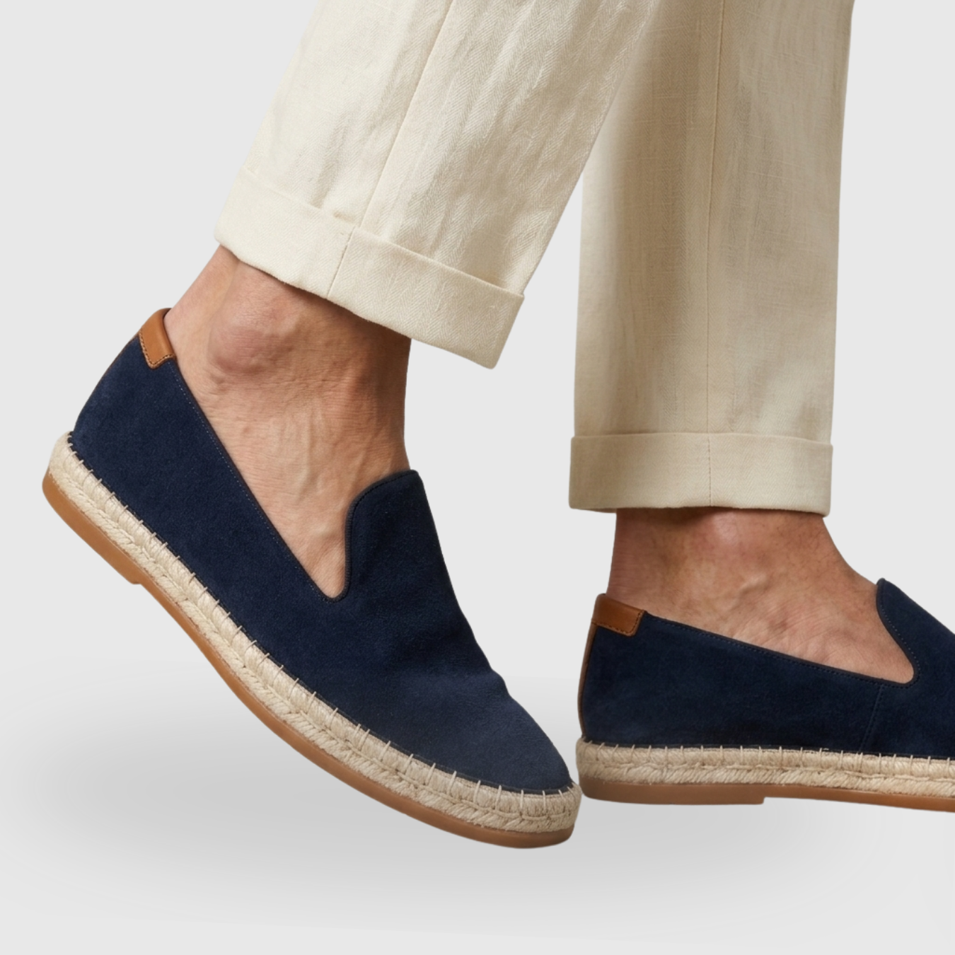 Mocassins homme toile sans lacets semelle corde style espadrille