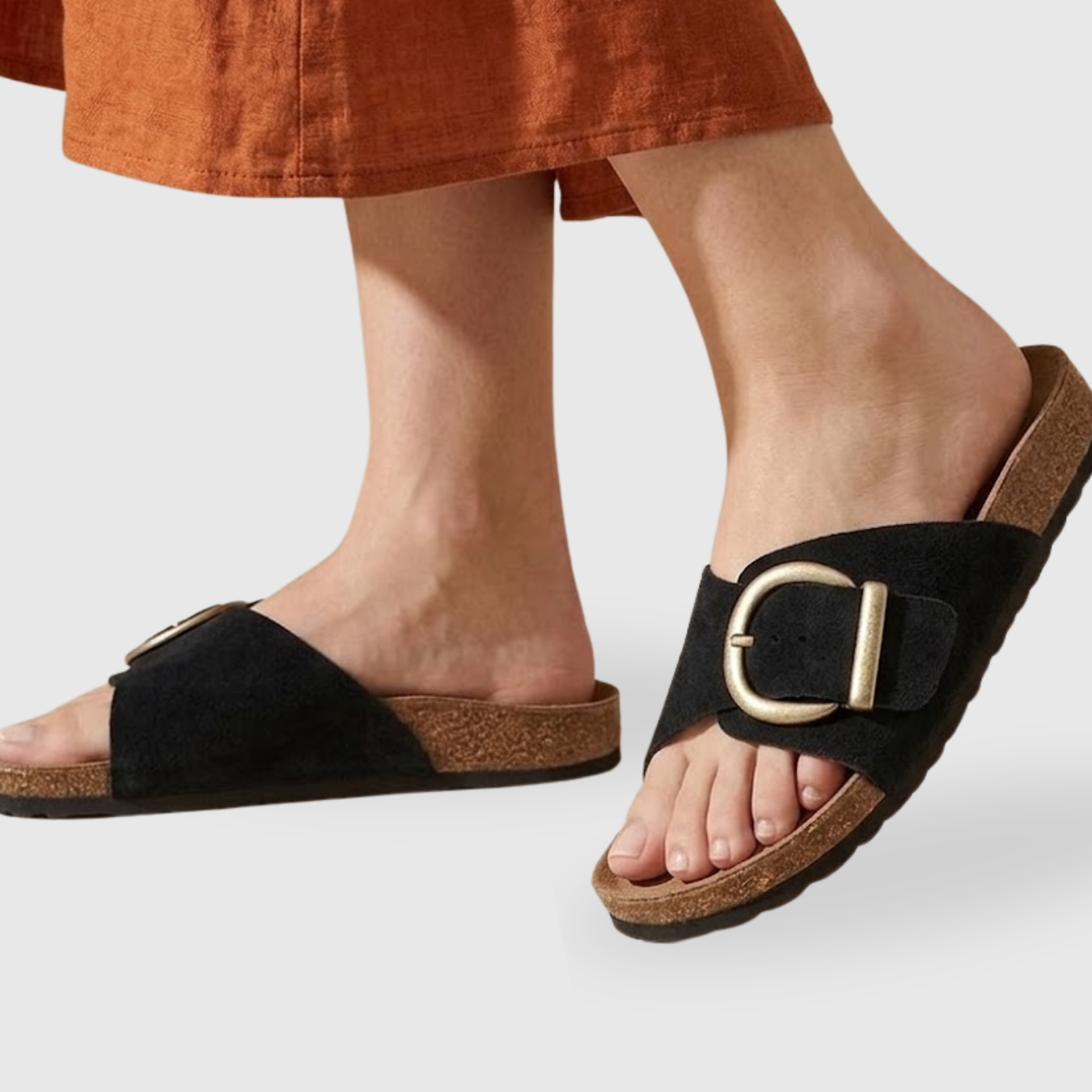 Sandales femme semelle liège à boucles réglables bout ouvert confort