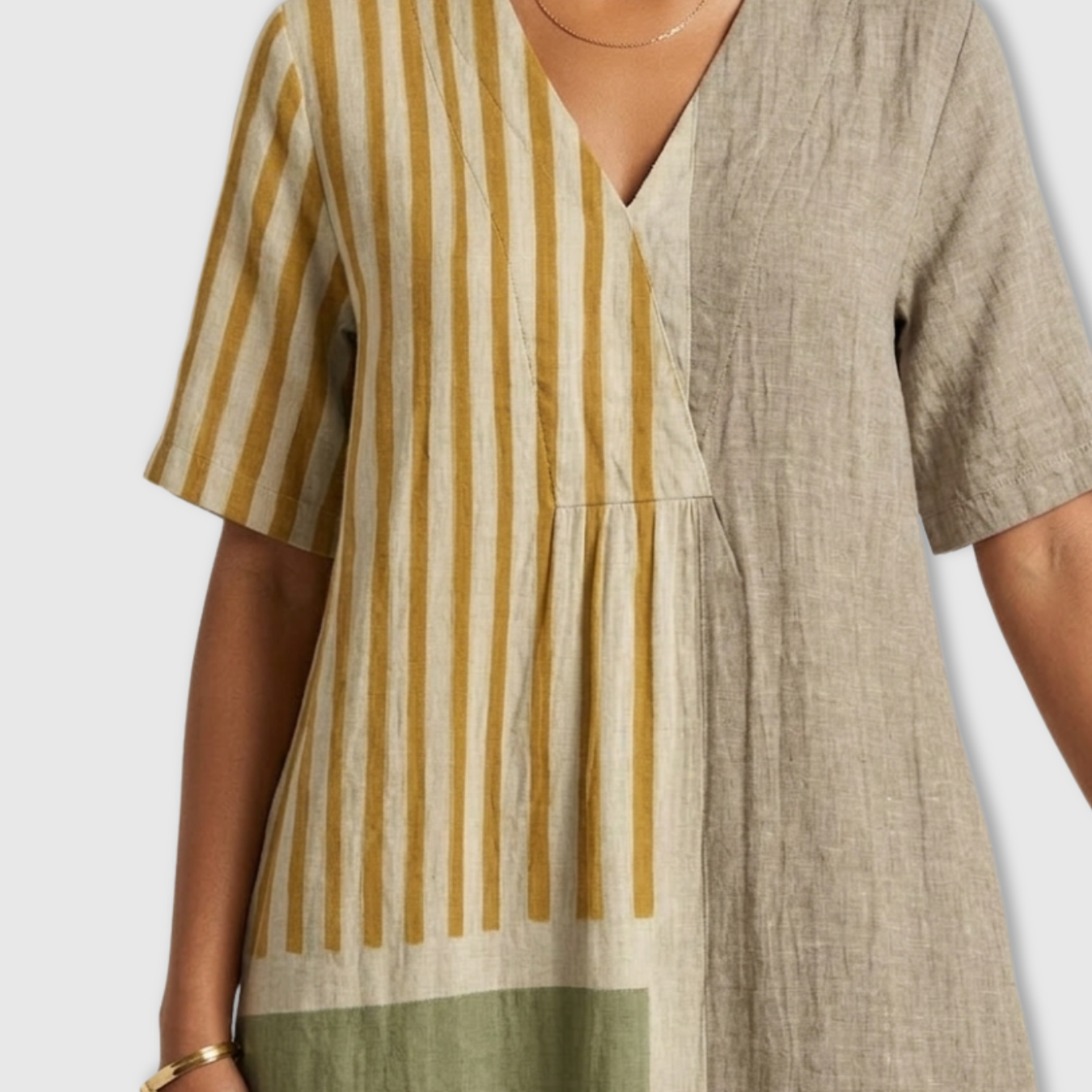 Robe Longue Femme Col en V Manches Courtes Coupe Fluide Taille Empire été