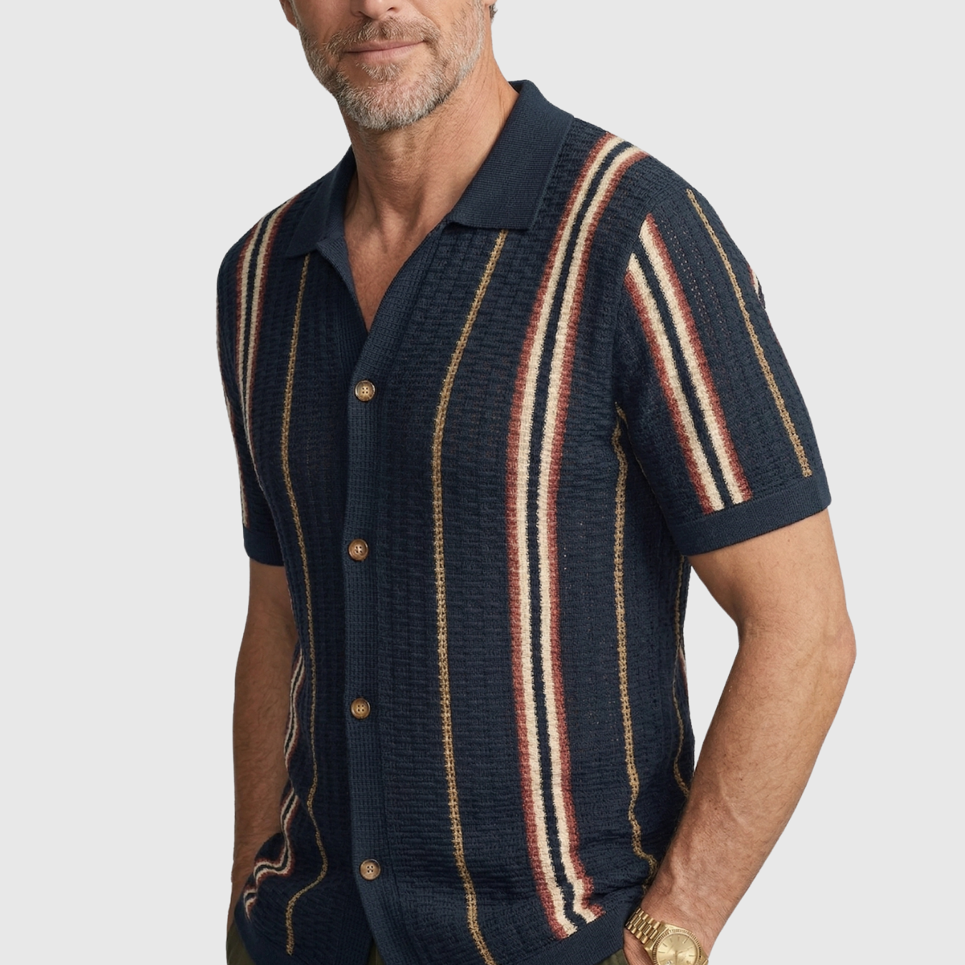 Chemise homme maille manches courtes col ouvert fermeture boutonnée