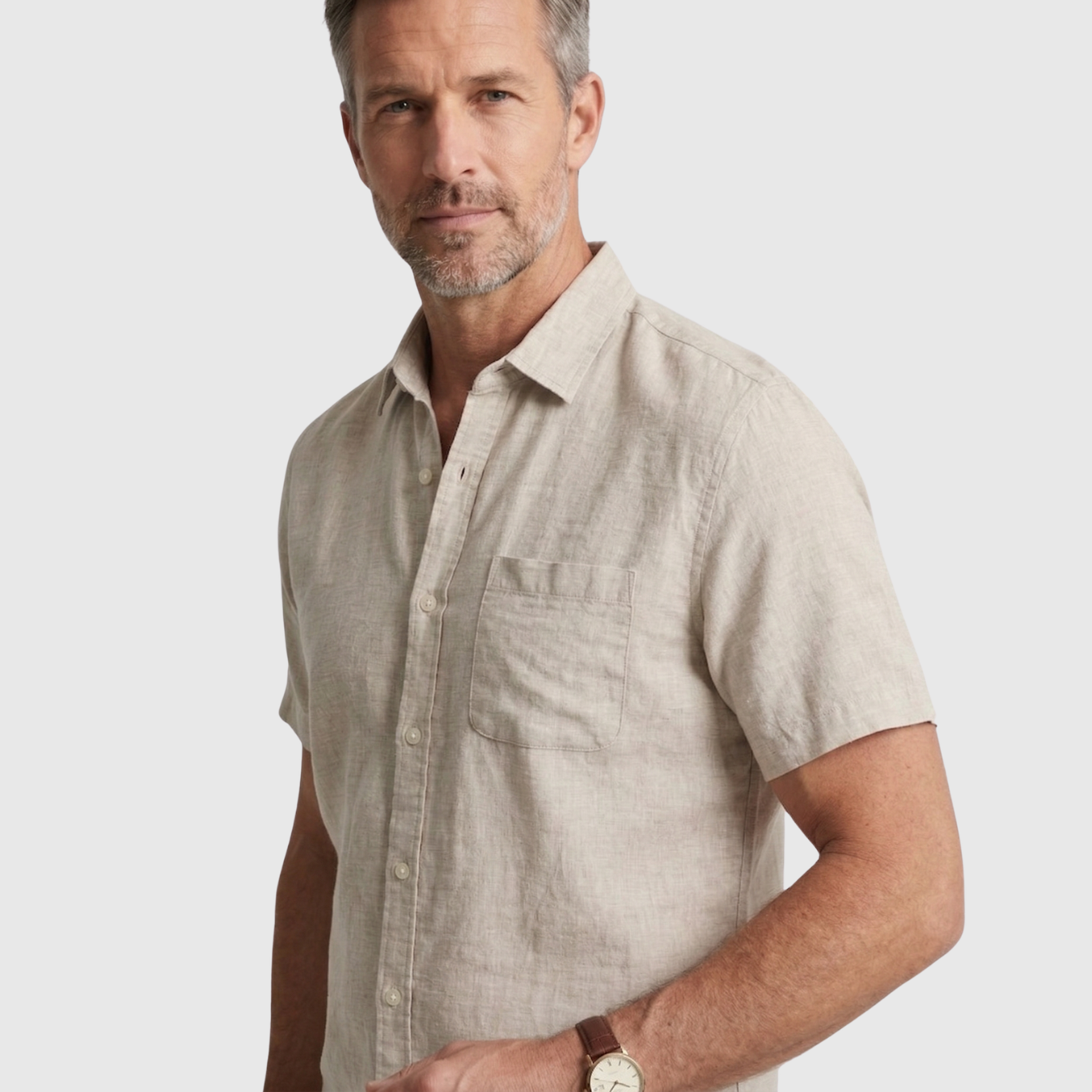Chemise homme lin manches courtes col boutonné coupe décontractée été