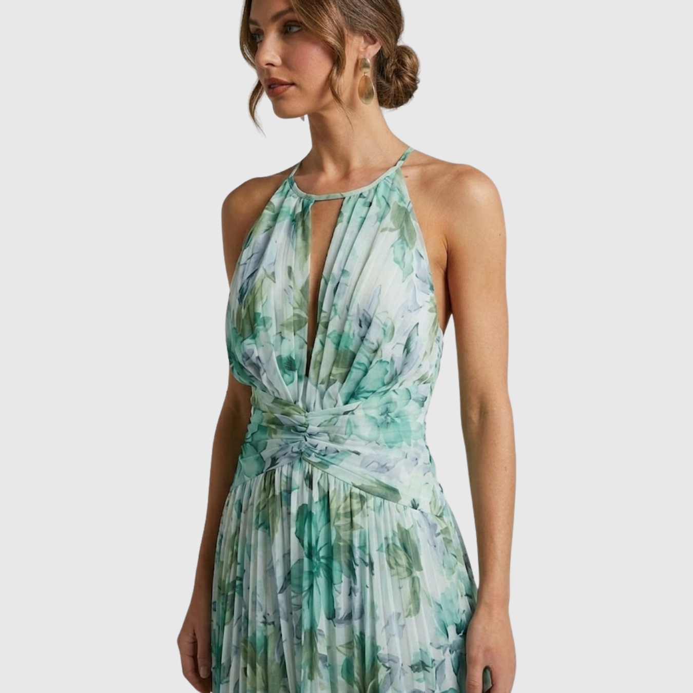Robe midi femme dos nu col halter robe invitée mariage fluide
