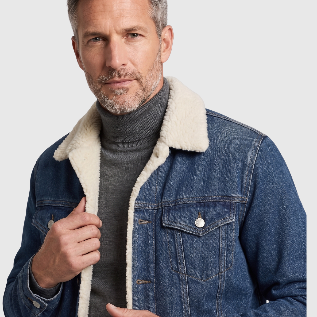 Veste jean homme doublée polaire col chemise fermeture boutonnée